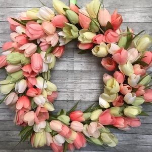 Pink Tulip wreath - handmade